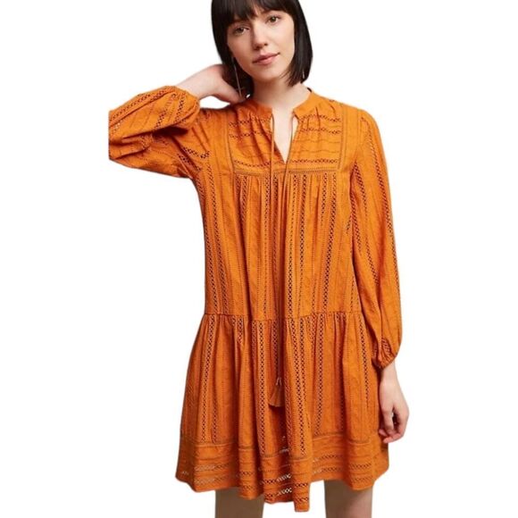 Anthtopologie x Shoshanna Marta tunic Dress 3/4 Sleeve in Mango sz 4 AS IS - Picture 7 of 16